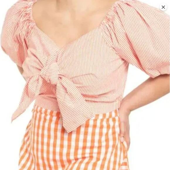 NWT Eloquii Off Shoulder Cropped Top 22W – Orange White Stripe Knot‎ Front - Picture 1 of 9
